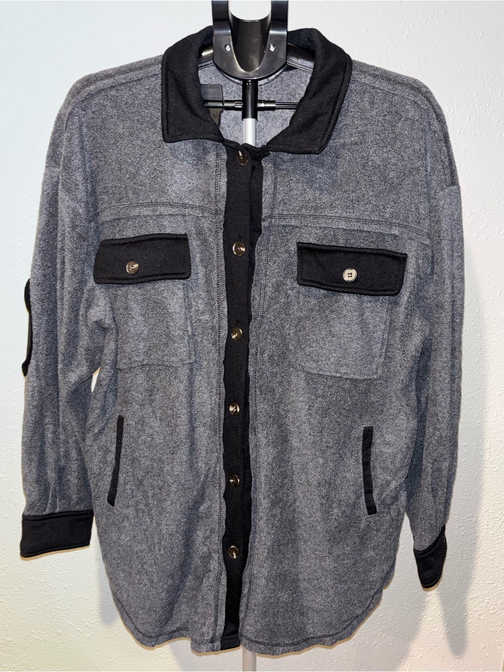 Lightweight Gray Shirt Jacket with Black Trim